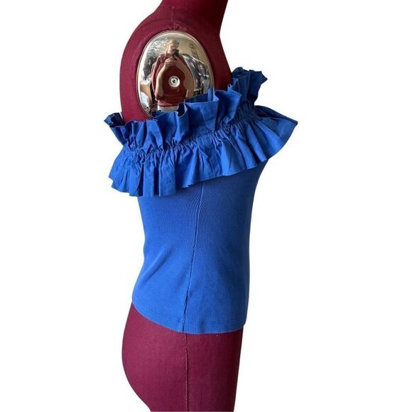 Anthropologie Maeve Poplin Ruffle Top strapless size M Blue - Picture 9 of 10